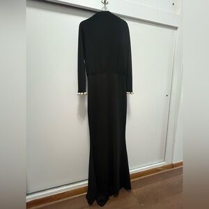 Badgley Mischka Black Long Sleeve Dress with Pearl Details